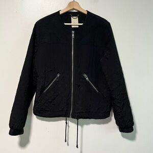 PBO Quilted Black Bomber Jacket with Embroidered Detail Size S